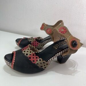 Spring Step L'Artiste Floral Patterns Heeled Sandals Women 40 (8) Boho Fairy